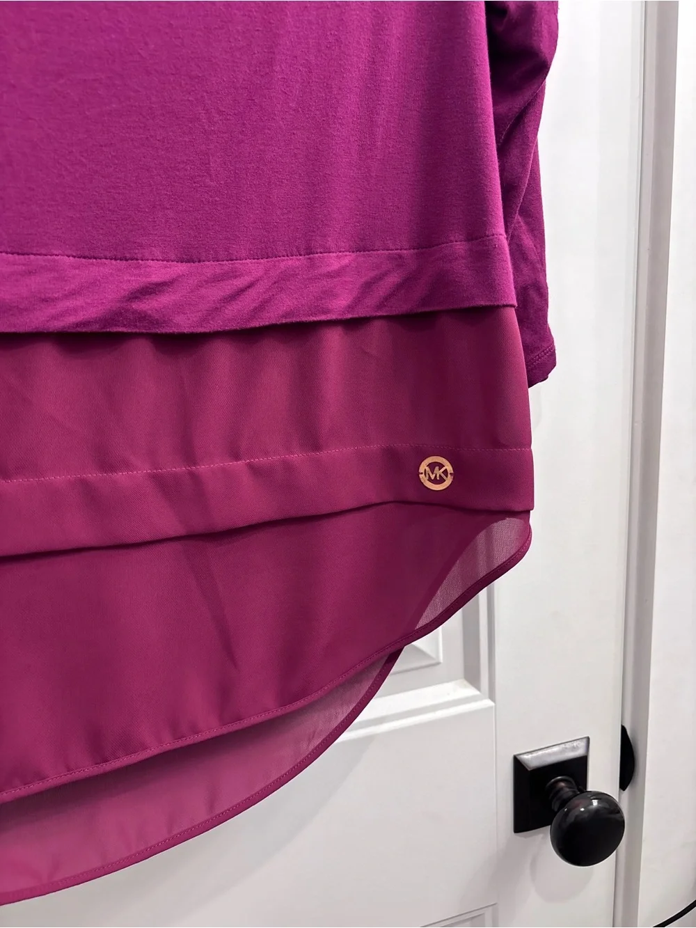 Michael Kors Magenta Layered Chiffon Hem Long-Sleeve Top